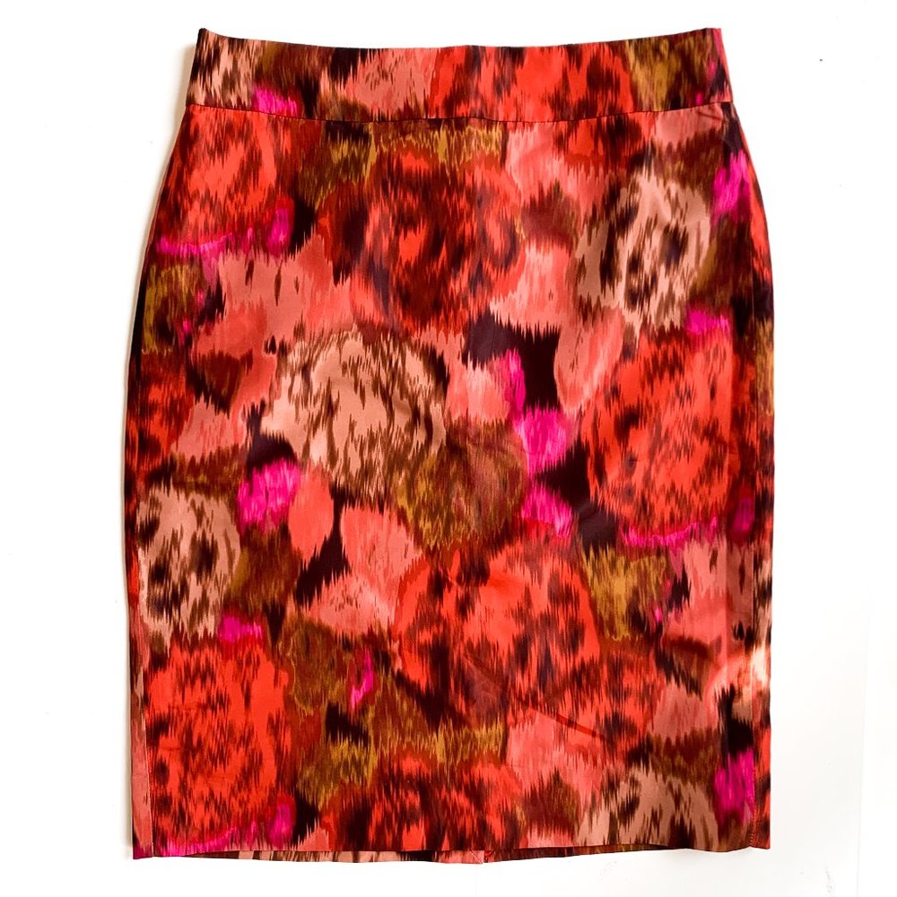 J.CREW 100% silk pencil skirt floral shades of red - Picture 1 of 5